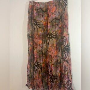 Conrad C Collection Micro-Pleated Sheer Midi Skirt Lined Elastic Waist L